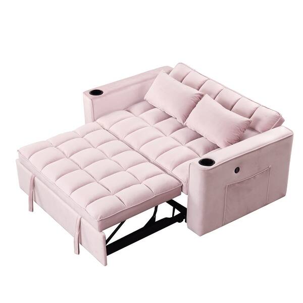 Velvet 58" Multifunctional Sofa Bed with Cup Holder and USB Port for